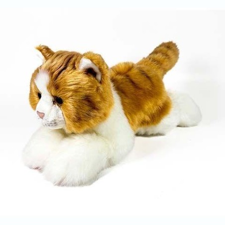 Peluche Gato Marrón y Blanco Tumbado 25c