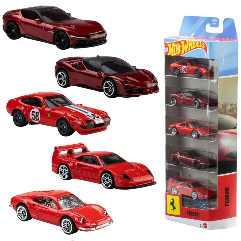 Hot Wheels Pack 5 Vehículos Ferrari