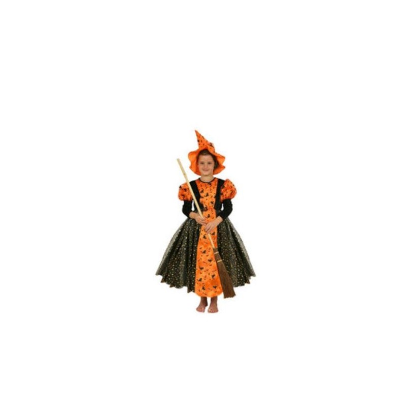 Disfraz Bruja Delux Naranja 7-9 años