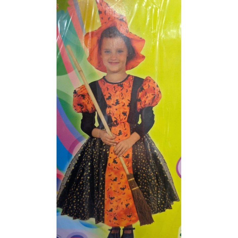 Disfraz Bruja Delux Naranja 7-9 años