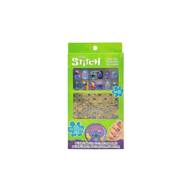 Uñas postizas con pegatinas Stitch