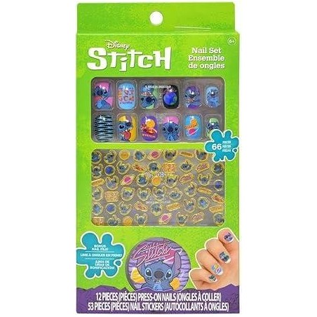 Uñas postizas con pegatinas Stitch
