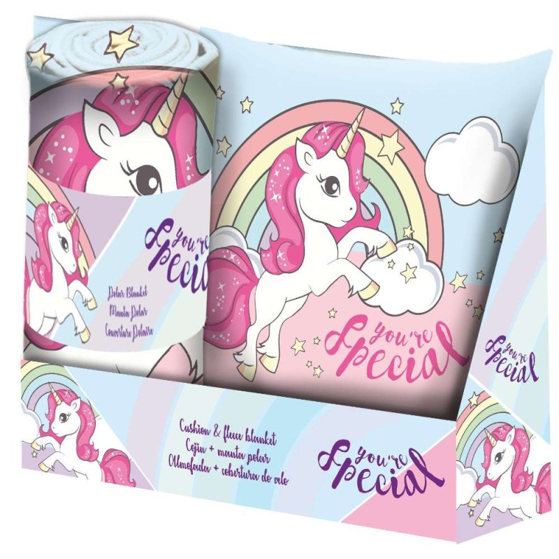Set cojin 35x35 + manta unicornio