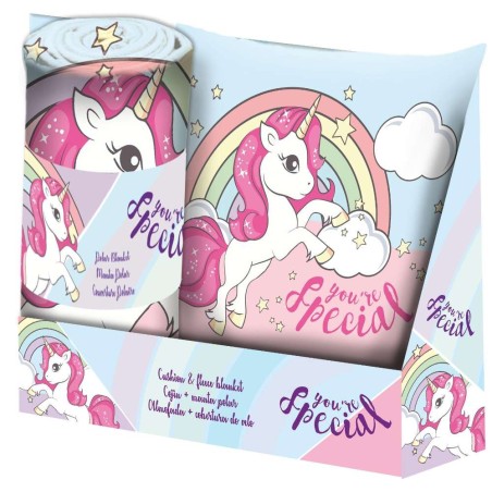Set cojin 35x35 + manta unicornio