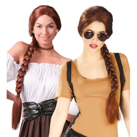 PELUCA CASTAÑA TRENZA TOMB RAIDER