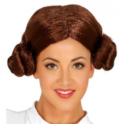PELUCA PRINCESA LEIA CASTAÑA CON MOÑOS