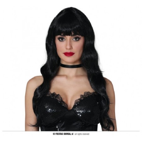 PELUCA MELENA RIZOS NEGRA CON FLEQUILLO