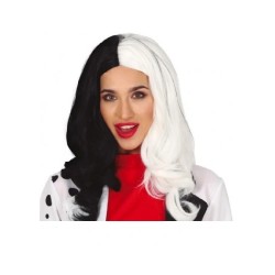 PELUCA LARGA CRUELLA DE VIL BLANCA-NEGRA