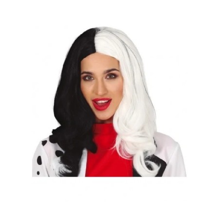 PELUCA LARGA CRUELLA DE VIL BLANCA-NEGRA