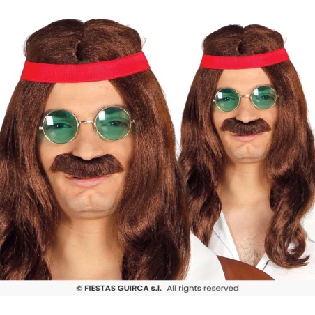 PELUCA HIPPIE CON BIGOTE