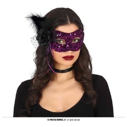 ANTIFAZ LENTEJUELAS NEGRO/LILA CON FLOR