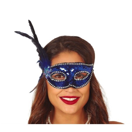 ANTIFAZ LENTEJUELAS AZUL CON PLUMA