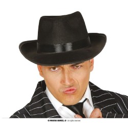 SOMBRERO GANSTER NEGRO CINTA NEGRA