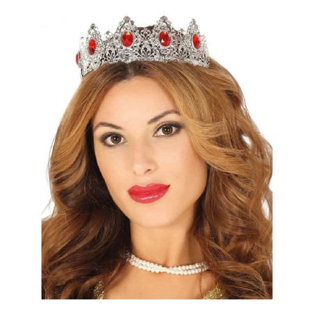 TIARA PLATEADA CON PIEDRAS ROJAS DE REIN