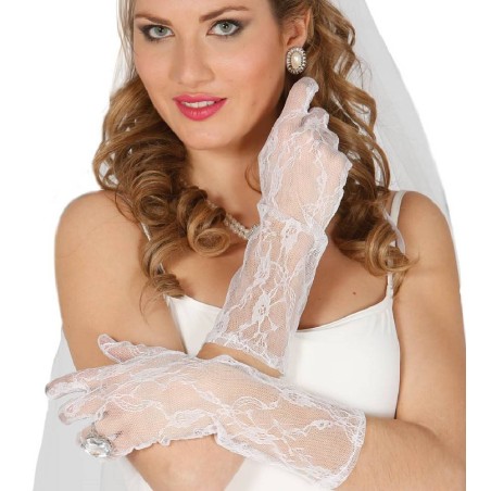 PAR DE GUANTES CALADOS BLANCOS ENCAJE 36