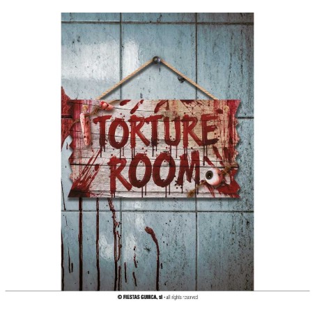 LETRERO `TORTURE ROOM`, 35X20 CMS. MADER