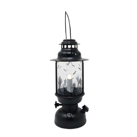 FAROL NEGRO CON VELA CON LUZ 30CM