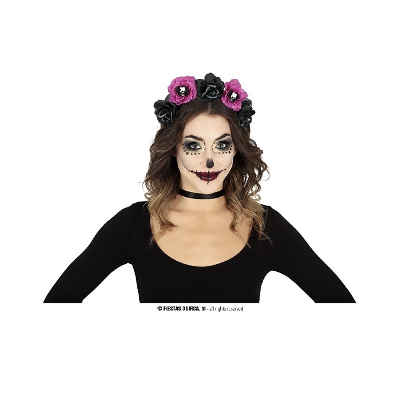 DIADEMA CATRINA FLORES NEGRAS Y ROSAS