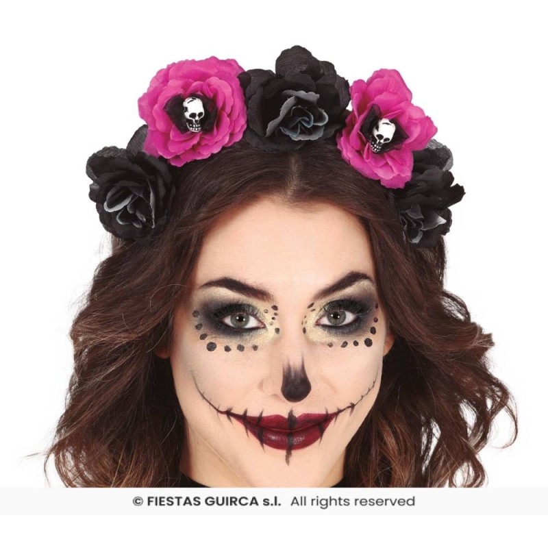DIADEMA CATRINA FLORES NEGRAS Y ROSAS