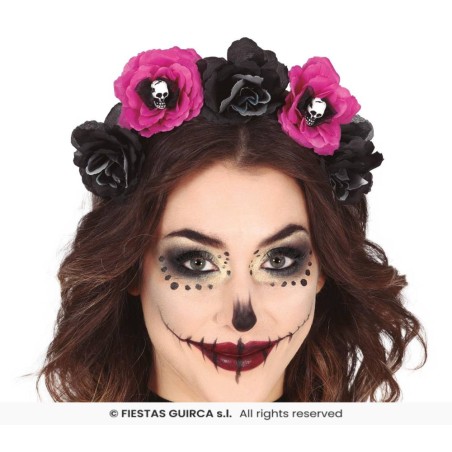 DIADEMA CATRINA FLORES NEGRAS Y ROSAS