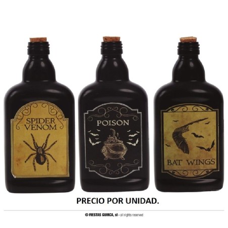 BOTELLAS VENENO VIDRIO SURTIDAS 19 CMS.