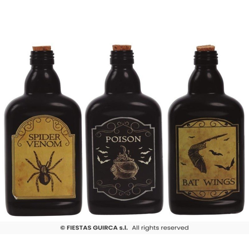 BOTELLAS VENENO VIDRIO SURTIDAS 19 CMS.