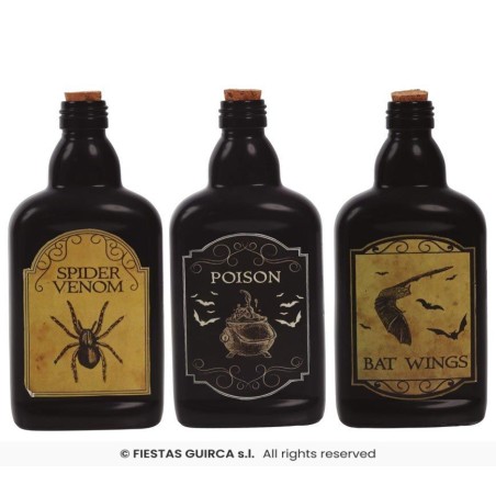 BOTELLAS VENENO VIDRIO SURTIDAS 19 CMS.