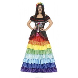 DISFRAZ CATRINA VESTIDO MULTICOLOR MUJER