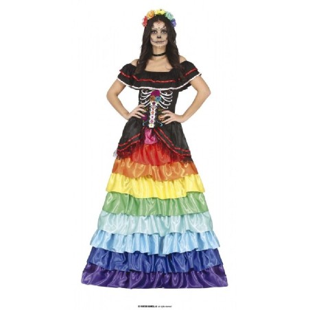 DISFRAZ CATRINA VESTIDO MULTICOLOR MUJER