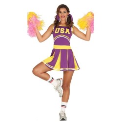 DISFRAZ ANIMADORA CHEERLADER MORADO Y AM