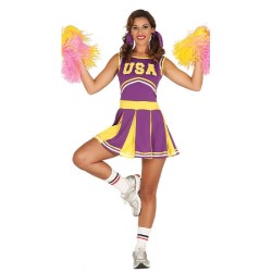 DISFRAZ ANIMADORA CHEERLADER MORADO Y AM