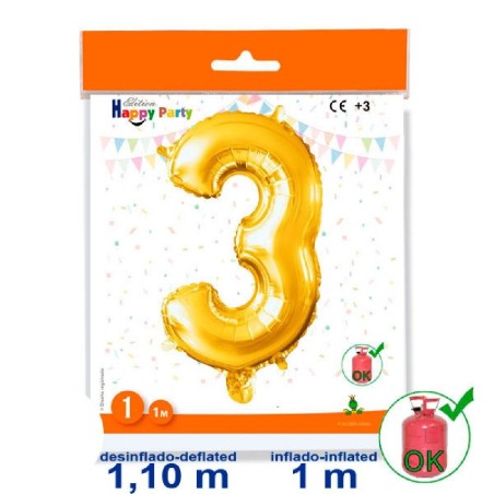 GLOBO GIGANTE NUMERO Nº 3 COLOR ORO (1M)