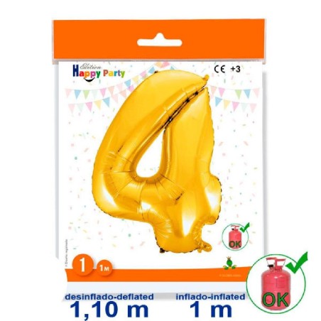 GLOBO GIGANTE NUMERO Nº 4 COLOR ORO (1M)