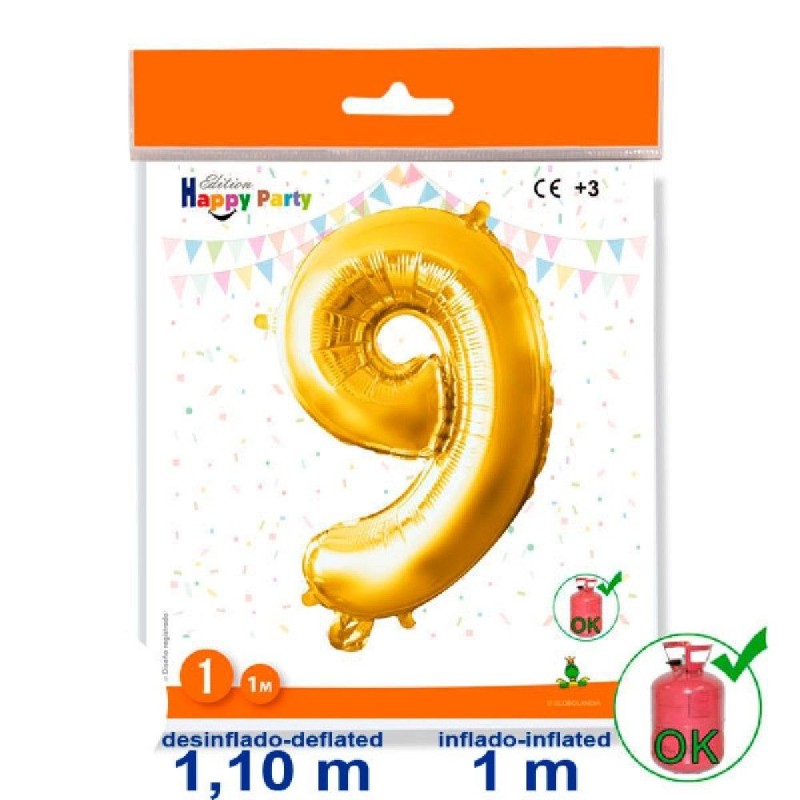 GLOBO GIGANTE NUMERO Nº 9 COLOR ORO (1M)