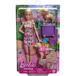 BARBIE MUÑECA RUBIA CON PERRO SILLA DE R 2
