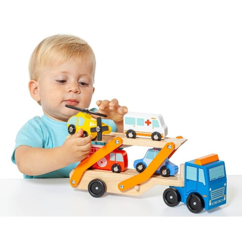 Camion portacoches de Madera con 4 vehic