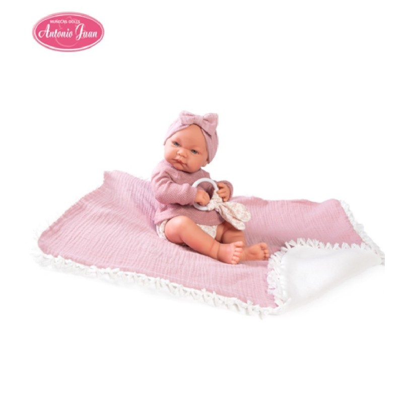 MUÑECA NICA CON MORDEDOR Y MANTITA 42CM