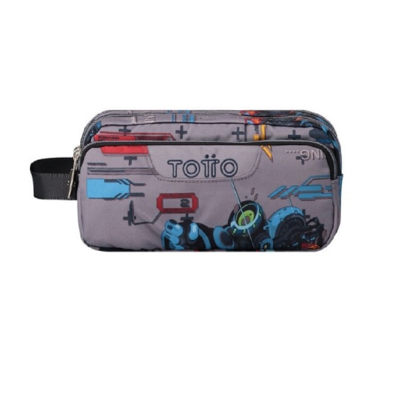 ESTUCHE ESCOLAR TRES COMPARTIMENTOS GRIS