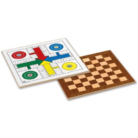 TABLERO PARCHIS - AJEDREZ MADERA 40X40CM