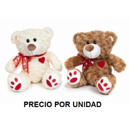 OSO CON LAZO CORAZONES ROJOS 30CM